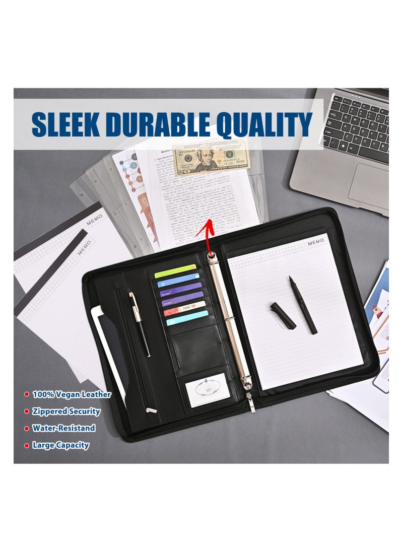 SYOSI 3-Ring Padfolio Portfolio Binder Organizer | Zipper Portfolio Binder | PU Leather Folder Binder Business Planner Notebook for Women/Men with Document Sleeve, Documents, iPad, Tablet, Phone  - Image 5
