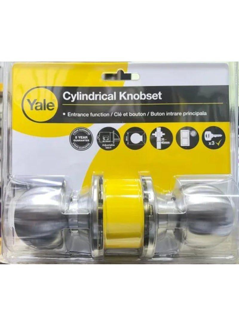Yale Carolina Entrance Knob Lock 40-CY2-5856-ET-3101 – Euro Profile Cylinder, Chrome Finish, Grade 2 Security, 60mm Backset – For Wooden Doors 35-45mm  - Image 2