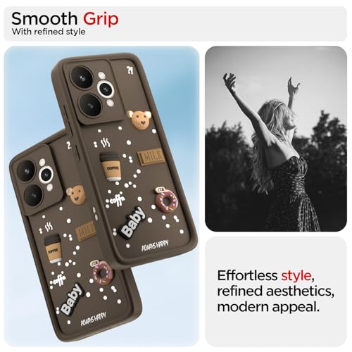Pikkme Back Cover for Realme 15 Pro 5G | 3D Bear Silicone Cute & Fun Coffee Cartoon | Full Body Protection Bumper Case (Brown) - Image 2