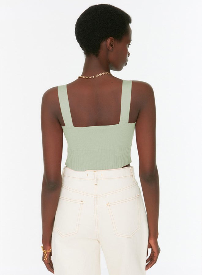 trendyol Mint Heart Neck Crop Knitted Thin Blouse  - Image 5