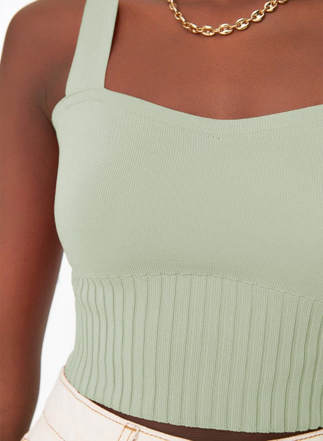 trendyol Mint Heart Neck Crop Knitted Thin Blouse  - Image 4