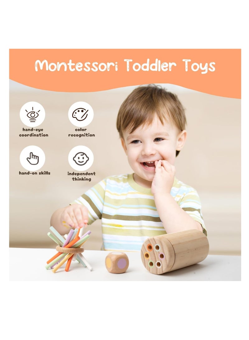 SOLARAE ألعاب عصي مونتيسوري الخشبية للأطفال، 6 ألوان لألعاب المهارات الحركية الدقيقة، ألعاب تعليمية للأطفال من 1-3 سنوات، لعبة فرز تعليمية من الخشب الطبيعي، ألعاب حسية للعب في السفر، هدية عيد ميلاد للأولاد والبنات - Image 4