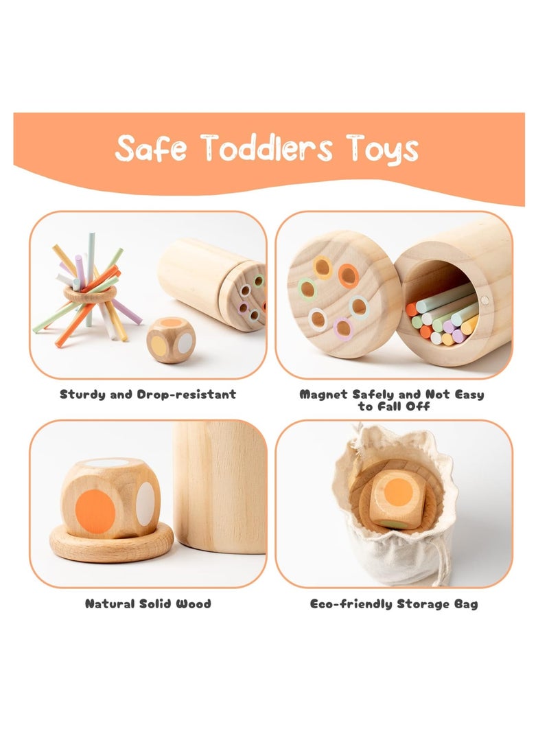 SOLARAE ألعاب عصي مونتيسوري الخشبية للأطفال، 6 ألوان لألعاب المهارات الحركية الدقيقة، ألعاب تعليمية للأطفال من 1-3 سنوات، لعبة فرز تعليمية من الخشب الطبيعي، ألعاب حسية للعب في السفر، هدية عيد ميلاد للأولاد والبنات - Image 3