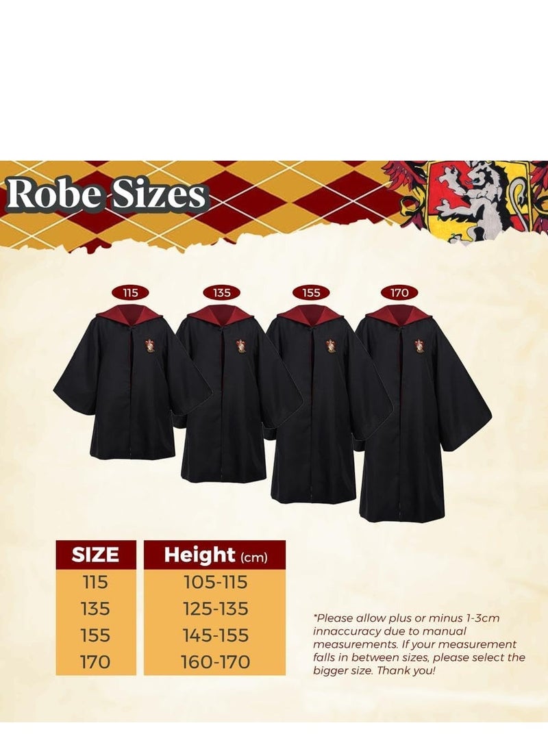 6PCS Kids Wizard Robes Cosplay Party Costume Magic Adults Wizard Cloak, Wizarding Unisex Dress Up Magic Robe Cape Costume, Hat Glasses Frame Tie Light Wand Necklace, Costume for Boys Girls  - Image 2