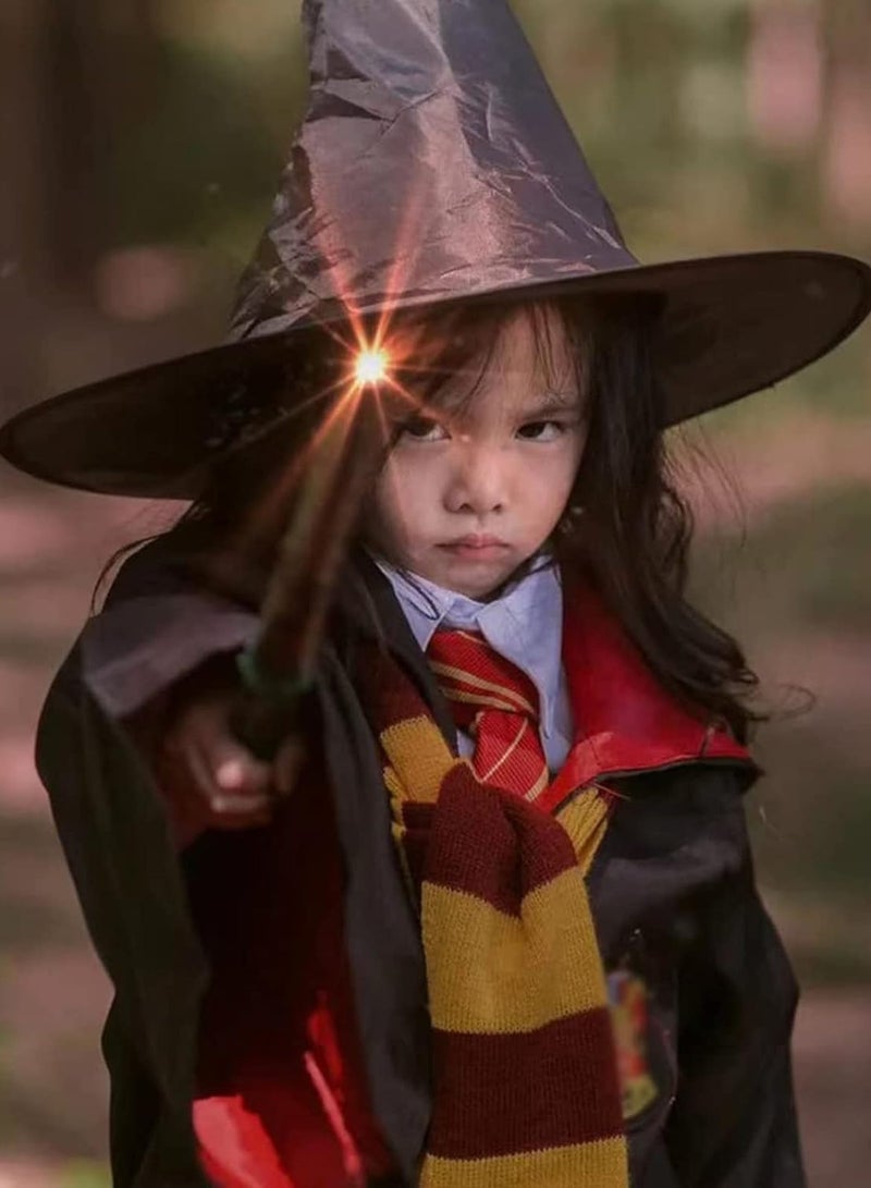 6PCS Kids Wizard Robes Cosplay Party Costume Magic Adults Wizard Cloak, Wizarding Unisex Dress Up Magic Robe Cape Costume, Hat Glasses Frame Tie Light Wand Necklace, Costume for Boys Girls  - Image 5