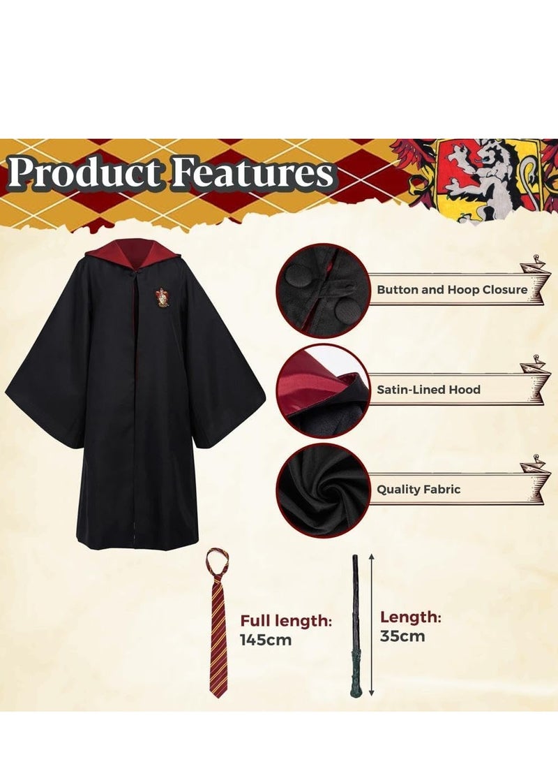 6PCS Kids Wizard Robes Cosplay Party Costume Magic Adults Wizard Cloak, Wizarding Unisex Dress Up Magic Robe Cape Costume, Hat Glasses Frame Tie Light Wand Necklace, Costume for Boys Girls  - Image 4