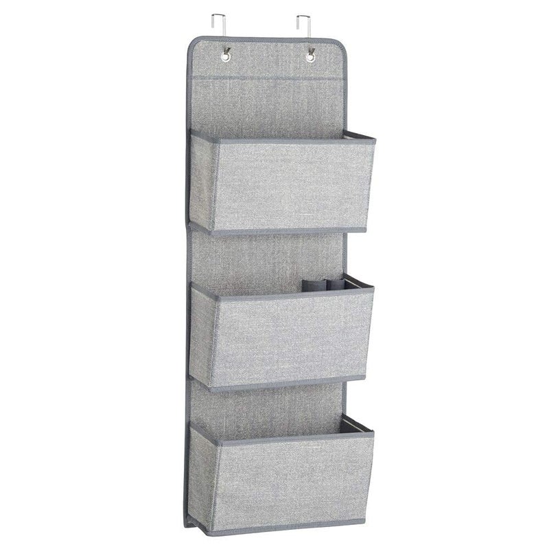 AB SALES Fabric Textured Print Wall Hanging Storage Organizer 3 Large Pockets Grey - Image 5
