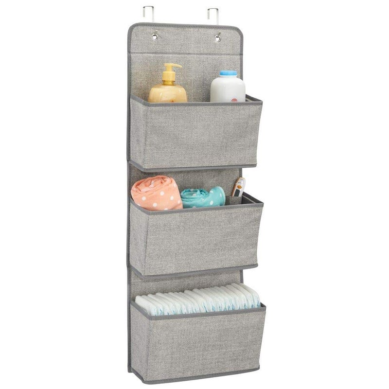 AB SALES Fabric Textured Print Wall Hanging Storage Organizer 3 Large Pockets Grey - Image 1