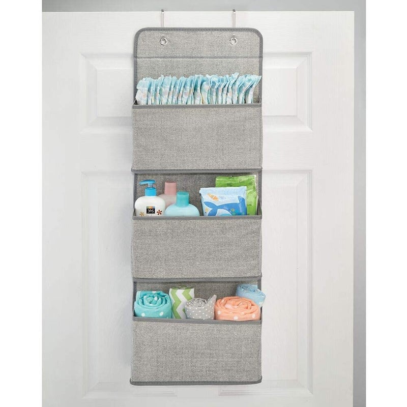 AB SALES Fabric Textured Print Wall Hanging Storage Organizer 3 Large Pockets Grey - Image 2