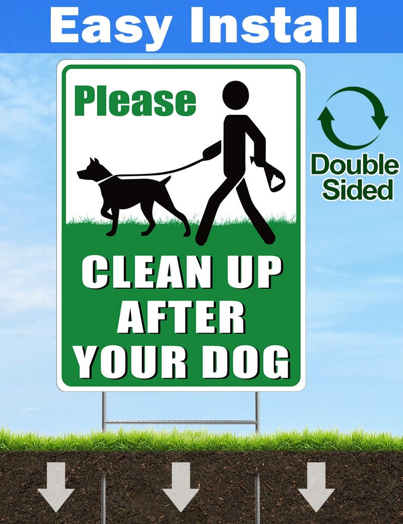 Multiwins 2-Pack Clean Up After Your Dog Signs, 12.6" x 9.5" with Metal Stake, No Dog Poop Lawn Signs with UV Protected & Waterproof, Double Sided Pick Up After Your Dog Sign for Yard - Image 4