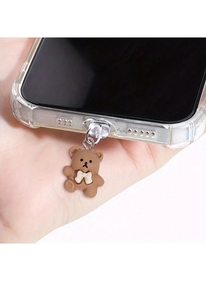 3D Bear Pendant Dust Plug Lightning Charging Port Cover Brown Mobile Phone Accessory - Image 5