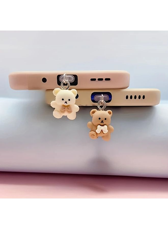 3D Bear Pendant Dust Plug Lightning Charging Port Cover Brown Mobile Phone Accessory - Image 1