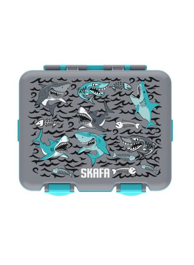SKAFA Bento Box | Lunch Box 4 Compartments With Spoon and Fork Set, Ideal Portion Size 1150 ML, Leak-Proof, Toddler-Friendly, Dishwasher Safe, BPA-Free. (Grey-Sharks) - Image 1