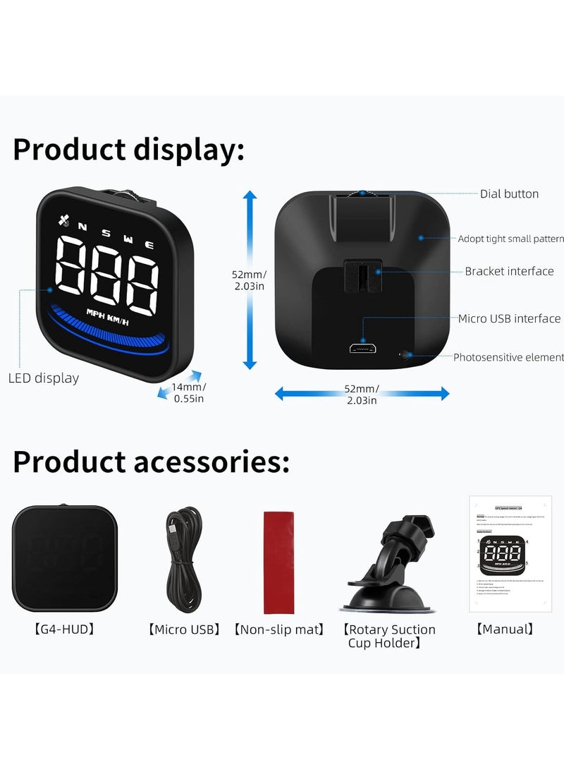 Generic Digital GPS Speedometer G4 Universal Head-Up Display for All Vehicles, Multifunction HUD with Real-Time Speed Meter, Easy Plug & Play Setup, Accurate MPH/KM/H Speed Tracking  - Image 5