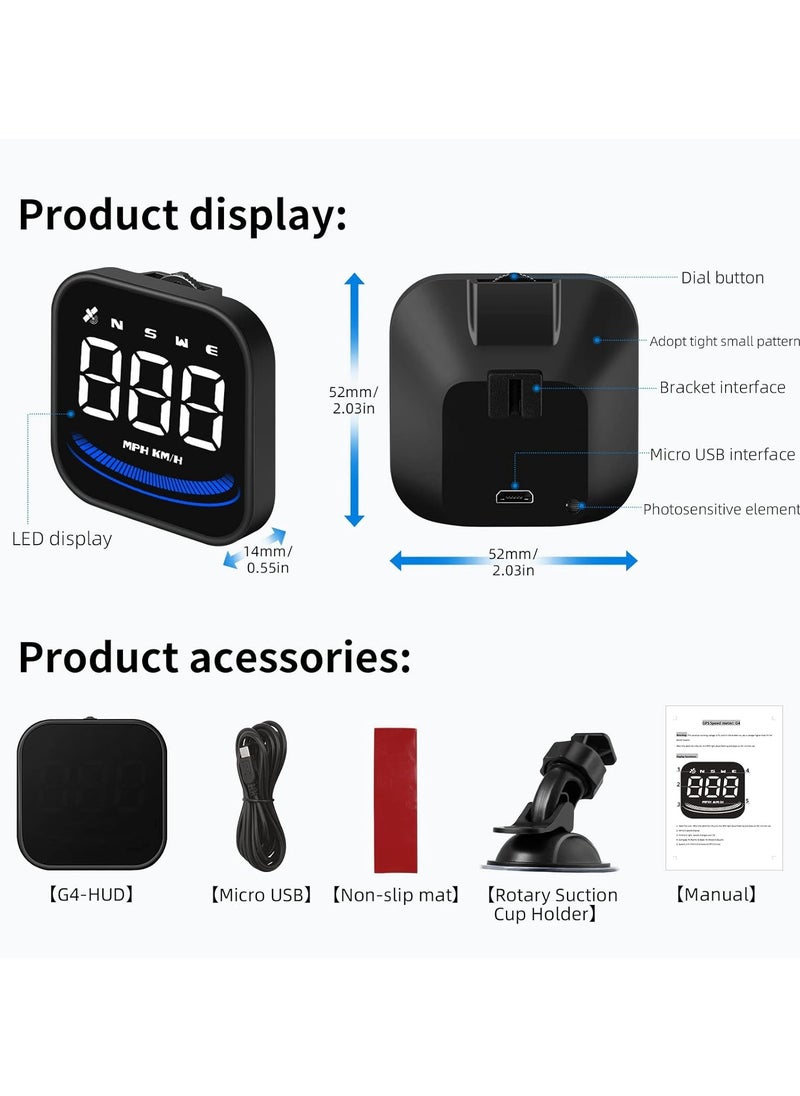 Generic - Digital GPS Speedometer G4 Universal Head-Up Display for All Vehicles, Multifunction HUD with Real-Time Speed Meter, Easy Plug & Play Setup, Accurate MPH/KM/H Speed Tracking - Image 1