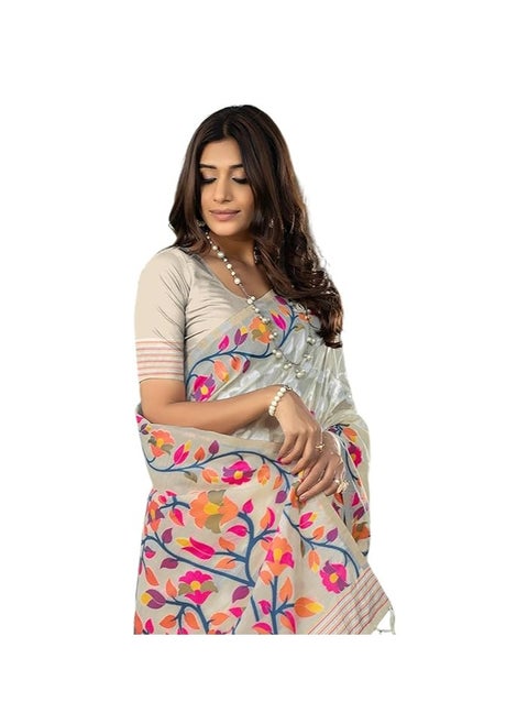 Women's Cotton Jacquard Saree With Unstitched Blouse Piece