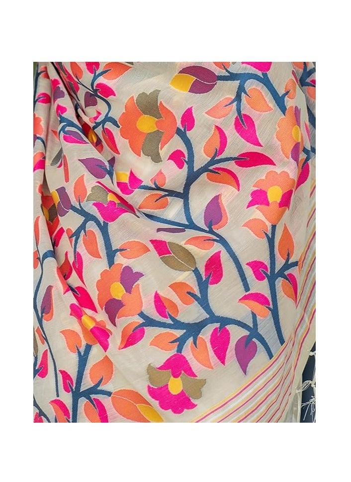 Accessorize Kingdom - Women's Cotton Jacquard Saree With Unstitched Blouse Piece - Image 1