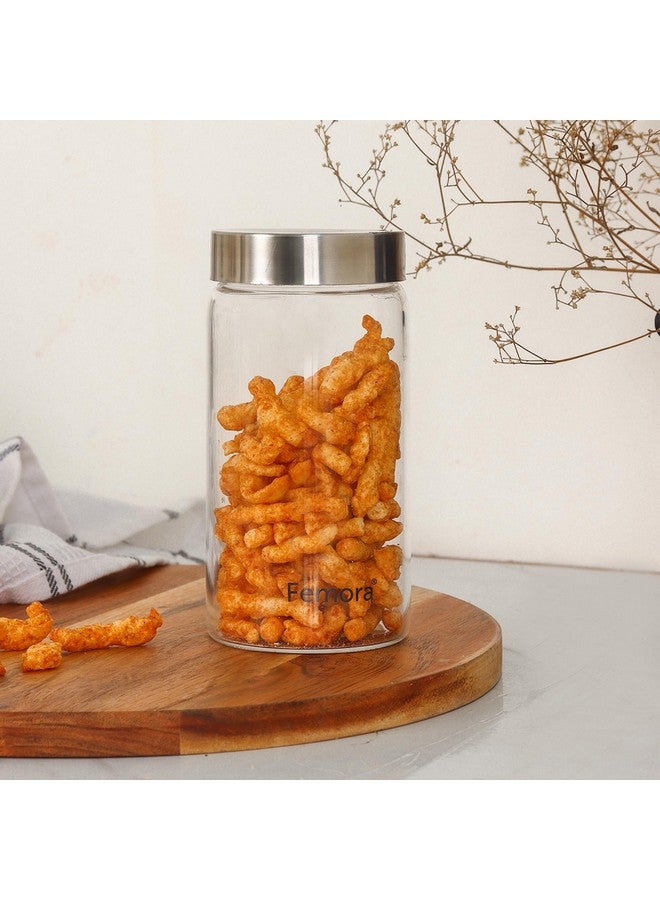 Femora Femora Borosilicate Glass Round Jar With Stainless Steel Air Tight Lid| Glass Jars For Kitchen| Kitchen Storage Jar| 1 Year Warranty|Jars for Gifting, Snacks,Spice, Cookies, Dry Food|550 ML| Set Of 6 - Image 1