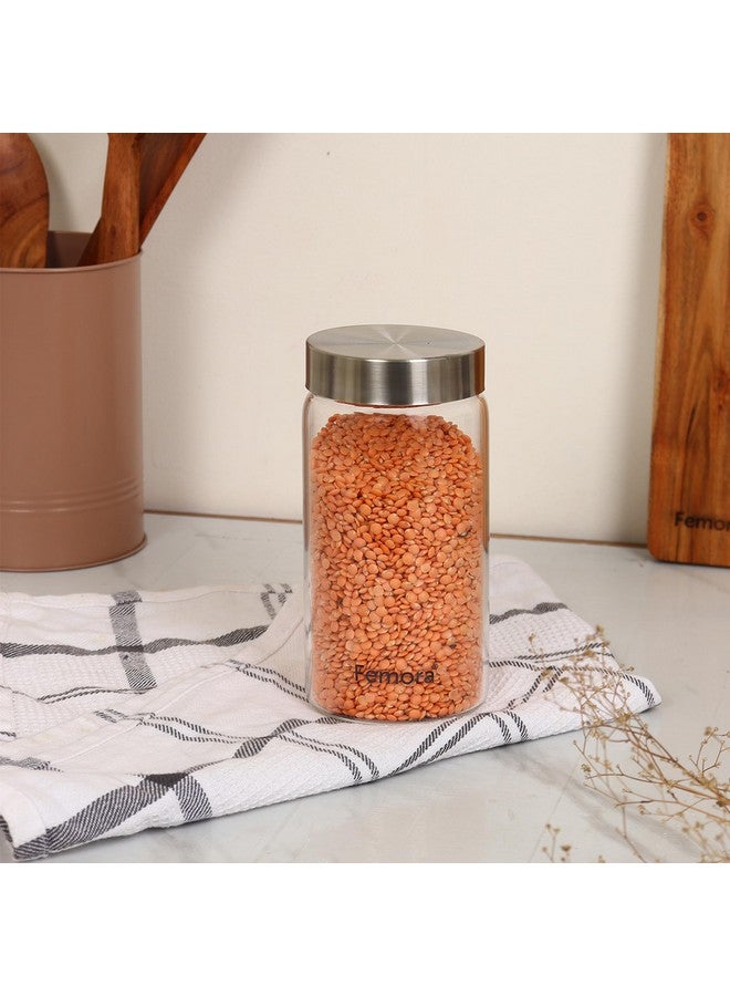 Femora Femora Borosilicate Glass Round Jar With Stainless Steel Air Tight Lid| Glass Jars For Kitchen| Kitchen Storage Jar| 1 Year Warranty|Jars for Gifting, Snacks,Spice, Cookies, Dry Food|550 ML| Set Of 6 - Image 2