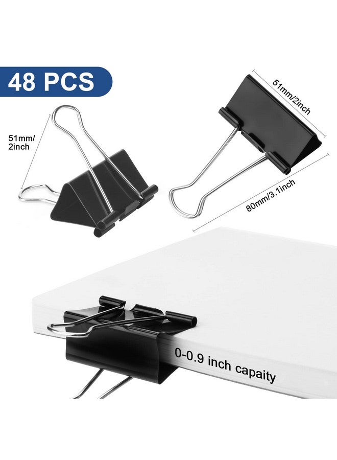 Baxrou 48 Pack Extra Large Binder Clips 2 Inch Paper Clip Large Binding Clip, Jumbo Paperclips Bulk, Heavy Duty Big Paperwork Clamp Black, School Teachers Office And Kitchen Home Supplies - Image 2