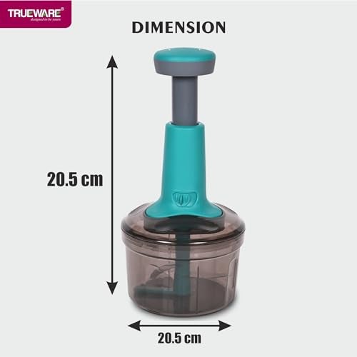 Trueware Classic Push Chopper & Blender | 800 ML | Green | Plastic | Steel Large Manual Hand-Press Vegetable Chopper Mixer Cutter to Cut Onion, Salad, Tomato, Potato | BPA Free - Image 2