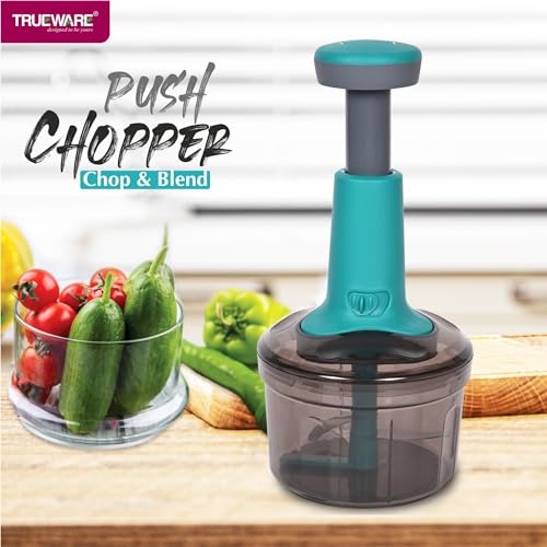 Trueware Classic Push Chopper & Blender | 800 ML | Green | Plastic | Steel Large Manual Hand-Press Vegetable Chopper Mixer Cutter to Cut Onion, Salad, Tomato, Potato | BPA Free - Image 5