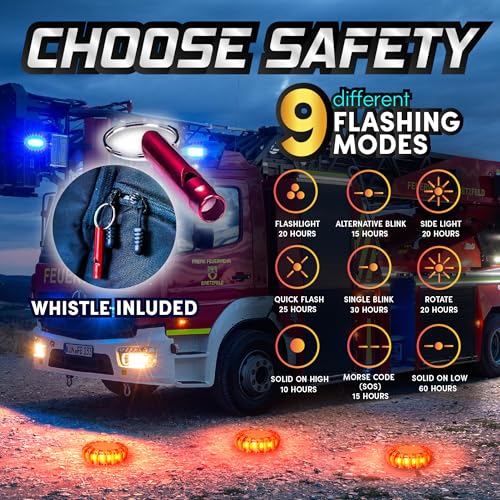 Marcala LED Road Flares Emergency Lights | 3-Pack Roadside Safety Disc Kit w/Whistle | DOT Compliant Emergency Flares for Car w/Batteries Installed | Roadside Emergency Car Kit with Flares - Image 4