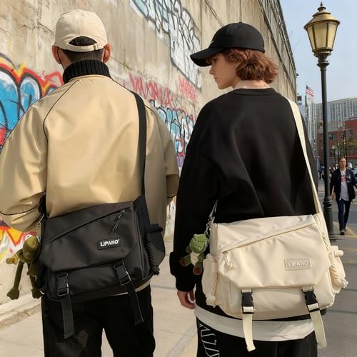 Inshere Aesthetic Crossbody Bag with Cute Pins and Ornament, Casual Shoulder Messenger Bag Japanese Kawaii Bag for Women Men (Black) - Image 4