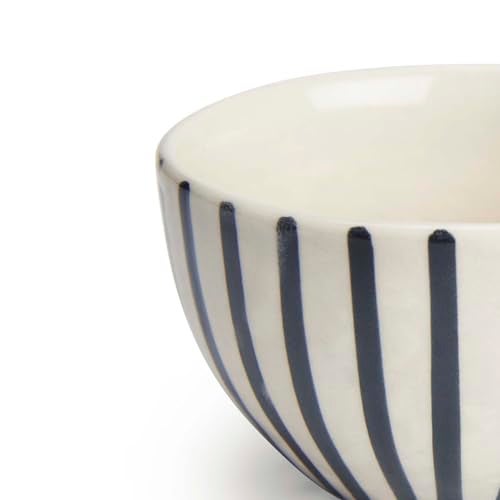 haus & kinder Haus and Kinder Handcrafted Ceramic Bowl Set of 2 for Curry, Dal, Snacks, Fruits, Dessert, Mixing Serving Bowls, Microwave Safe, Black Stripe Design - 350 ml Each - Image 4