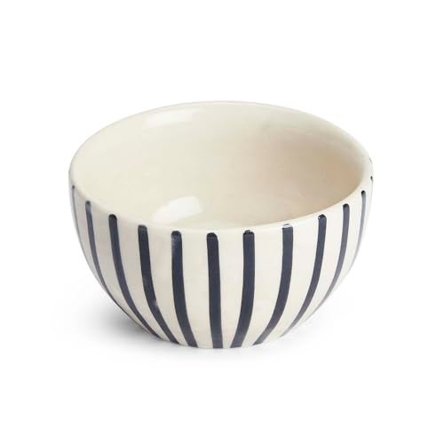 haus & kinder Haus and Kinder Handcrafted Ceramic Bowl Set of 2 for Curry, Dal, Snacks, Fruits, Dessert, Mixing Serving Bowls, Microwave Safe, Black Stripe Design - 350 ml Each - Image 2