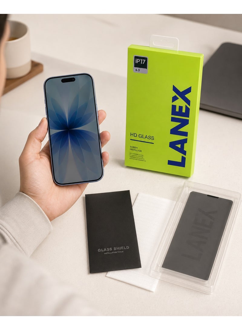 LANEX Ultra-Clear HD Tempered Glass Screen Protector for iPhone 17 6.3-Inch with Quick Alignment Tray and Anti-Fingerprint Shield - Image 2