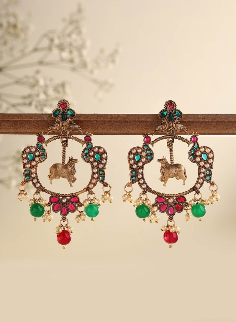 Priyaasi Artificial Stones Studded Contemporary Drop Earrings - Image 1