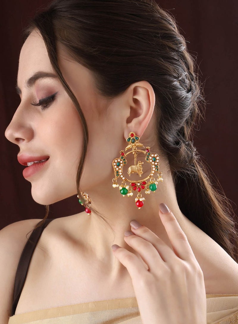 Priyaasi Artificial Stones Studded Contemporary Drop Earrings - Image 4