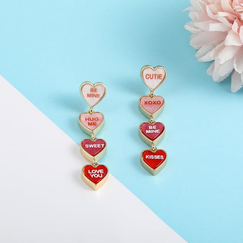 Madison Tyler Heart Pink Earrings for Women | Statement Heart Dangle Earrings | Jewelry Gifts for Valentines Wife Her - Image 5