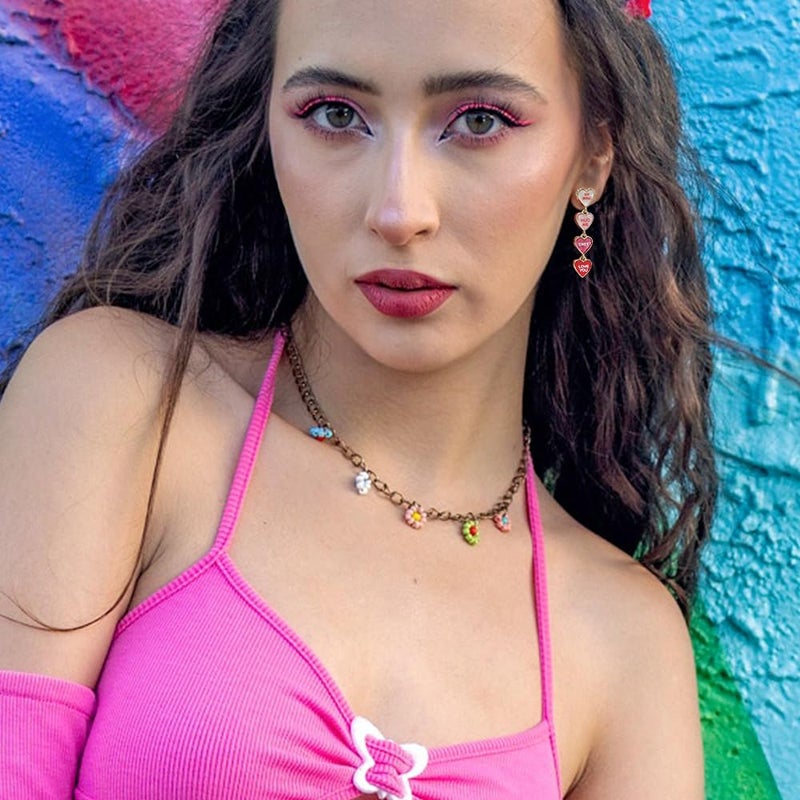 Madison Tyler Heart Pink Earrings for Women | Statement Heart Dangle Earrings | Jewelry Gifts for Valentines Wife Her - Image 4