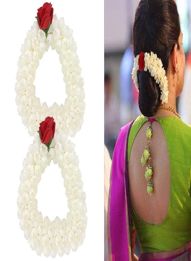 LUCKYMORDEN Traditional Mogra White Gajra with Red Roses, Hair Accessories for Women, Pack of 2 - Image 1