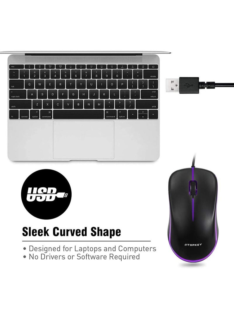 جيتوبكي ماوس سلكي USB، ماوس كمبيوتر ضوئي سلكي بإضاءة قوس قزح، نقرة مريحة للمكتب والمنزل - Image 3