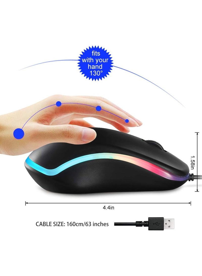 جيتوبكي ماوس سلكي USB، ماوس كمبيوتر ضوئي سلكي بإضاءة قوس قزح، نقرة مريحة للمكتب والمنزل - Image 4