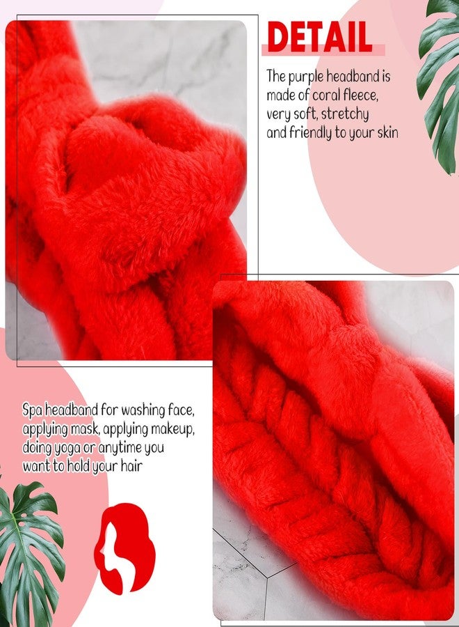 Hanaive 3 Pcs Face Wash Headband and Wristband Set Bow Spa Headbands Face Wash Arm Cuffs for Women Makeup Skincare Bath Headbands Wrist Bands for Washing Sleepover Party Supplies(Red) - Image 3