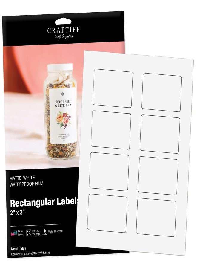 Craftiff 2x3 inch Rectangle Stickers Labels Matte White, Pack of 200, for Inkjet and Laser Printer, Vinyl Sheets Packaging Address Mail Business Craftiff - Image 1