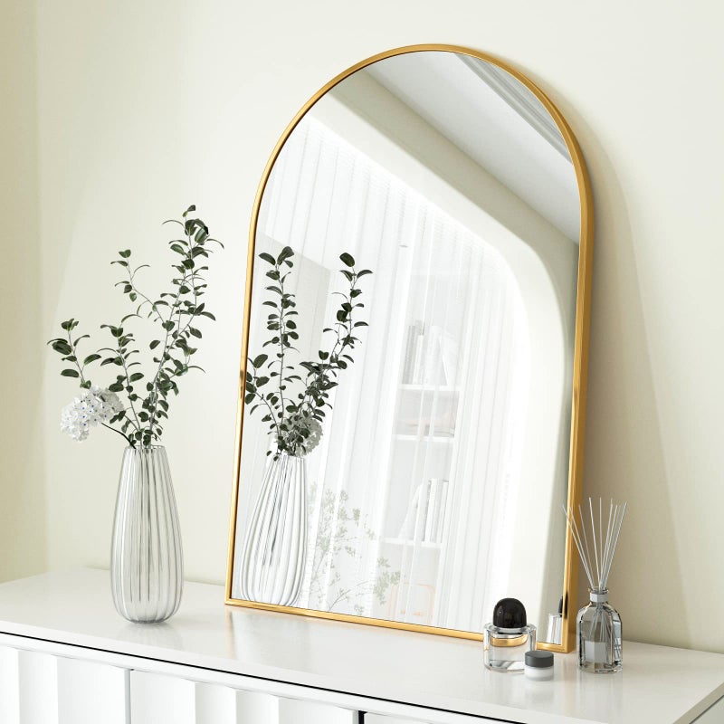 HARRITPURE 24x36 Arched Bathroom Mirror  Wall Mounted Mirror  Gold Arch Mirror  Aluminum Alloy Frame Bathroom Mirror Living Room Bedroom Bathroom and Entryway