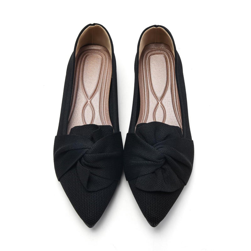 HIULYCENCE Women's Flats Shoes Pointed Toe Ballet Flats with Bow Comfortable Knit Dressy Flats Black US8 - Image 1