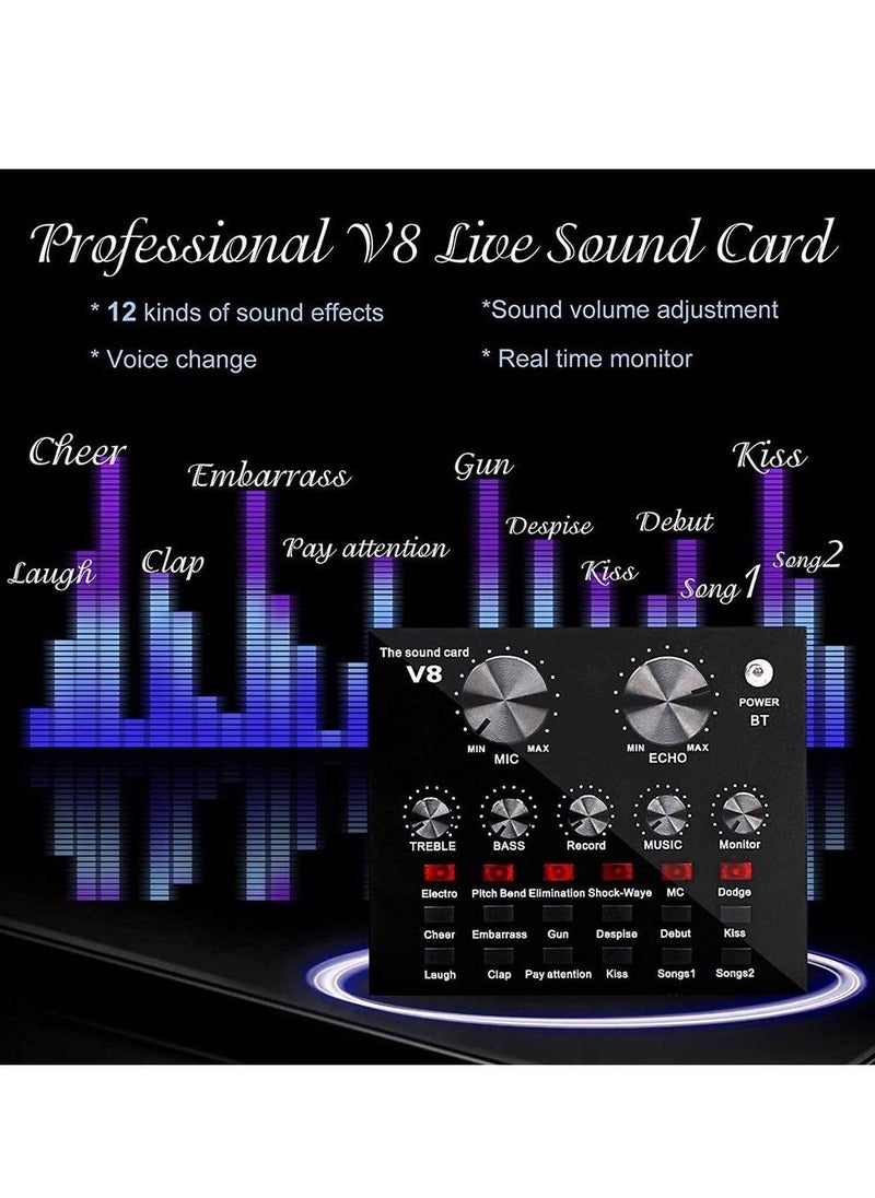 Generic - Microphone,Live Sound Card & BM800 Suspension Microphone Kit Broadcasting Recording Condenser Microphone Set Intelligent Volume Audio Mixer Sound Card for Computer PC Live Sound - Image 1