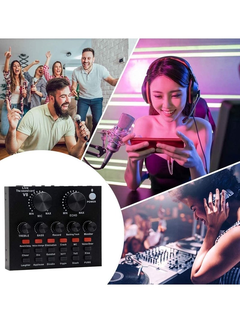 Generic - Microphone,Live Sound Card & BM800 Suspension Microphone Kit Broadcasting Recording Condenser Microphone Set Intelligent Volume Audio Mixer Sound Card for Computer PC Live Sound - Image 1