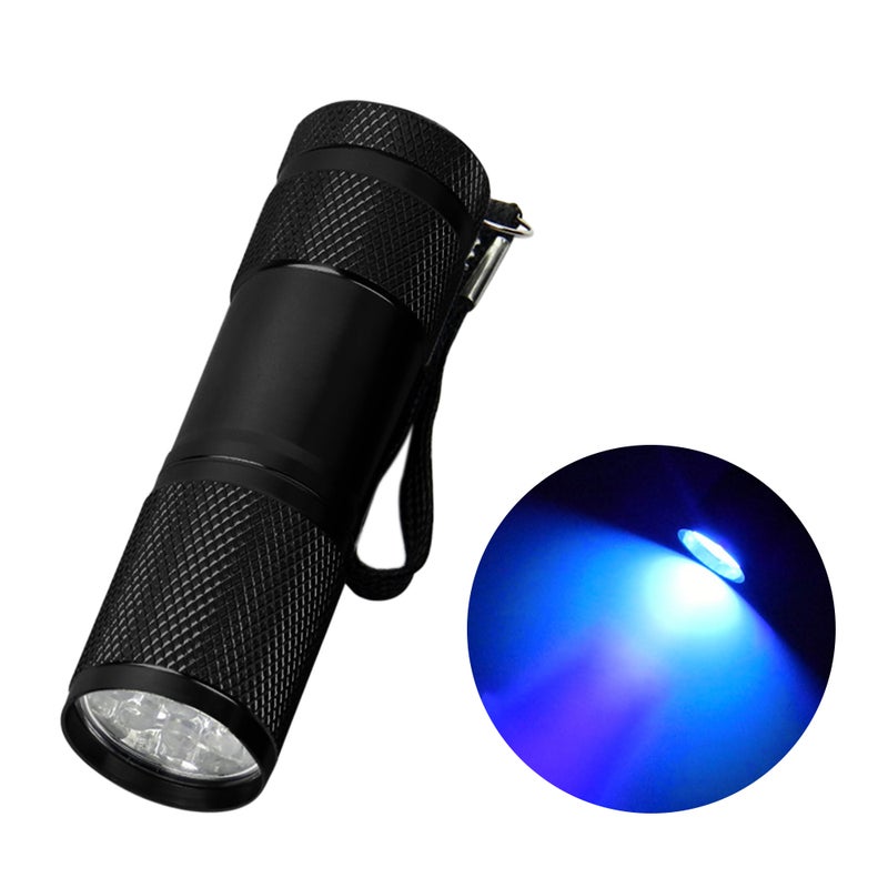 9LED UV Flashlight Torch Light Lamp Aluminum Blacklight Flashlight Detector - Image 1