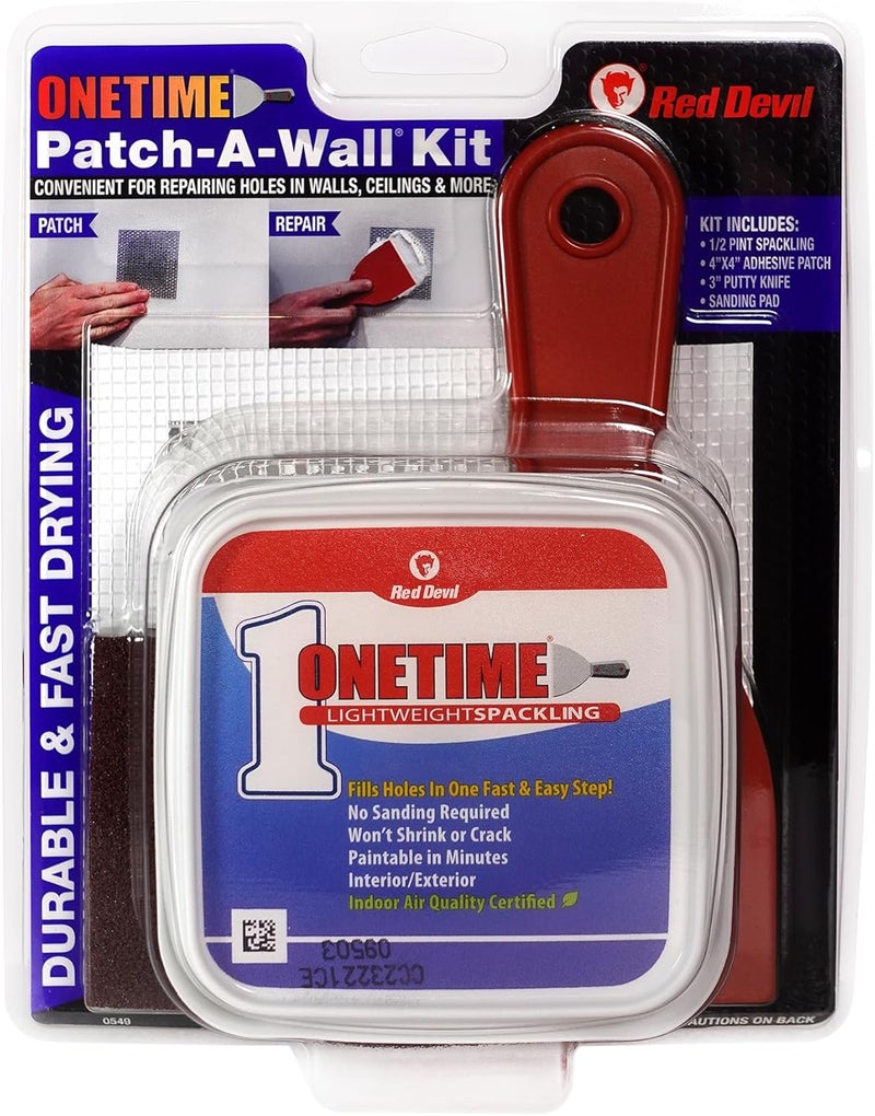 Red Devil ONETIME Lightweight Spackling Patch-A-Wall Kit, 1/2 Pint - Ideal for Wall and Ceiling Repairs - Image 1