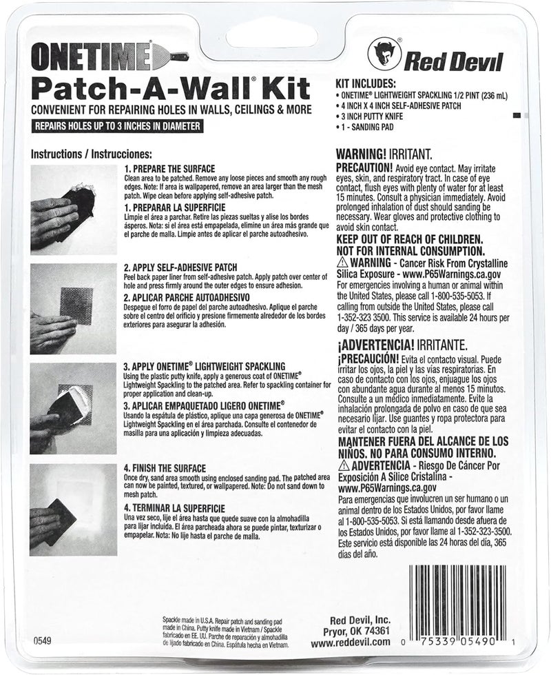 Red Devil ONETIME Lightweight Spackling Patch-A-Wall Kit, 1/2 Pint - Ideal for Wall and Ceiling Repairs - Image 3