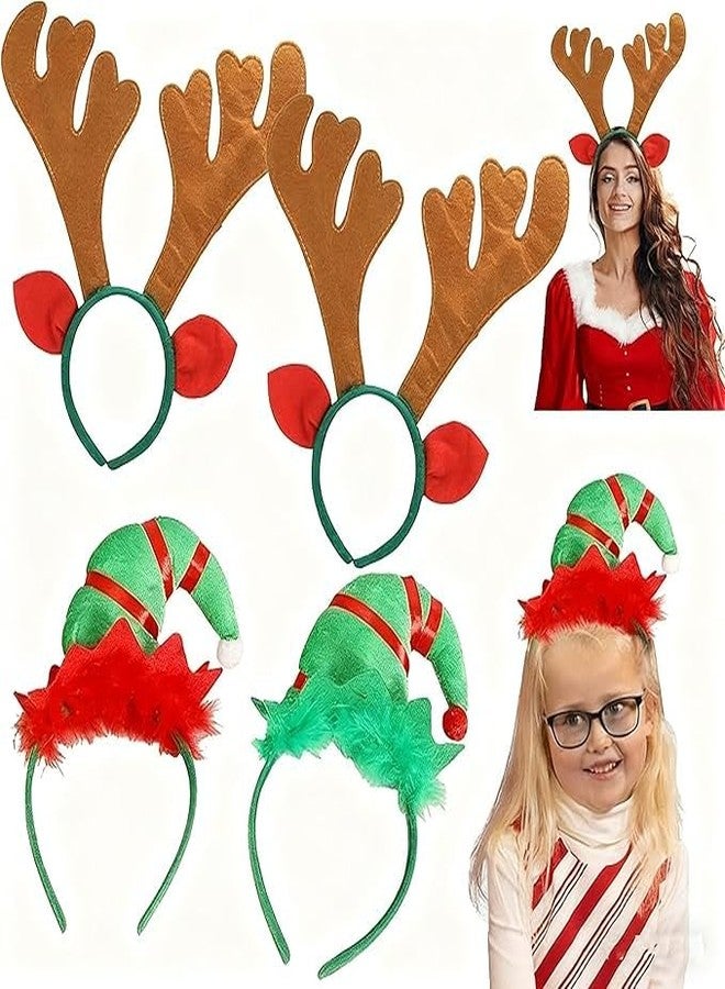 Roaring Good Time 4PCS Christmas Reindeer Headband Christmas Deer Headband Reindeer Headbands Reindeer Antlers Decor Costume for Elf Party Supplies - Image 1
