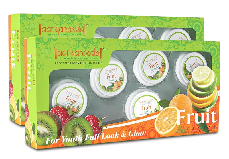 Aryanveda Fruit Facial Kit for Glowing Skin Detan AntiBlemish Hyperpigmentation Reduce Fine Lines Dark Circles DIY Professional Makeup Face Pack for Women Men 210g Pack of 2 - Image 1