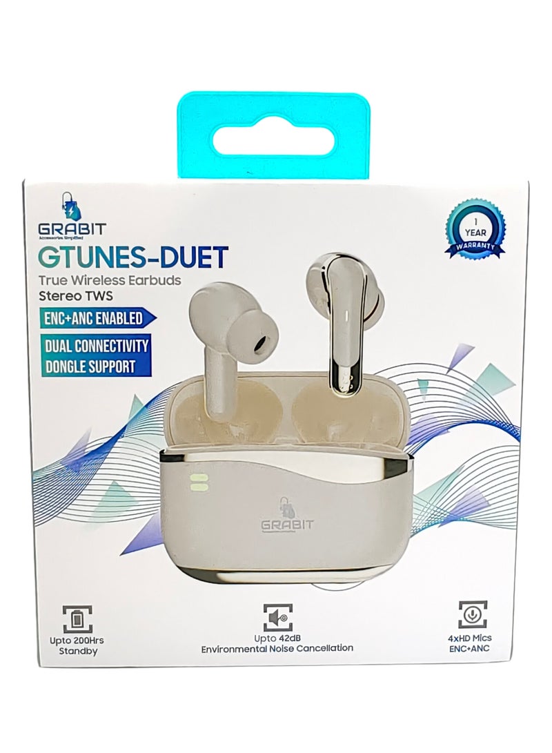 GTUNES-DUET True Wireless Earbuds – 25dB ANC, Dual Connectivity, Quad-Mic, 6H Playtime, Leather Case